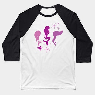 Pink Pastel Mermaid Stars Seamless Pattern Print Design Baseball T-Shirt